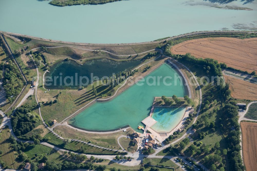 Aerial image Serres - Swimming pool of the Base de Loisirs de la Germanette in Serres in Provence-Alpes-Cote d'Azur, France