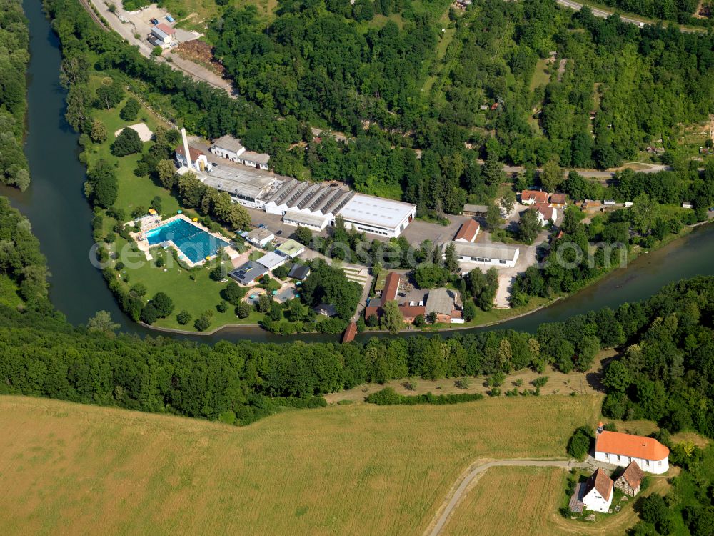 Aerial image Rottenburg am Neckar - Open swimming pool of the outdoor pool Freibad Rottenburg on the river Neckar in Rottenburg am Neckar in the state Baden-Wuerttemberg, Germany