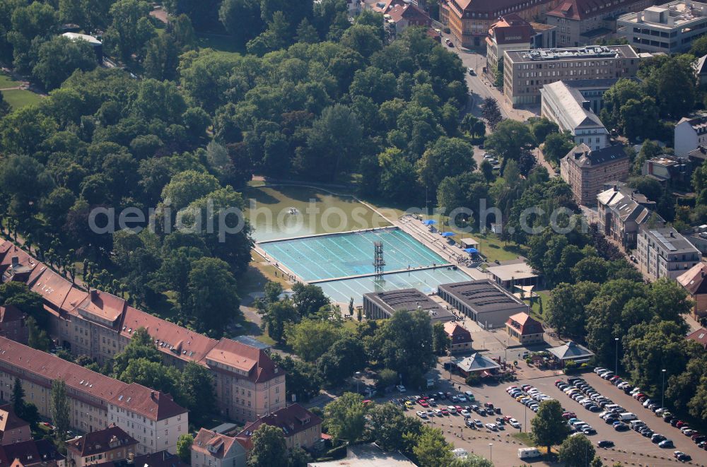 Aerial image Weimar - Swimming pool of the Schwanseebad in Weimar in the state Thuringia, Germany