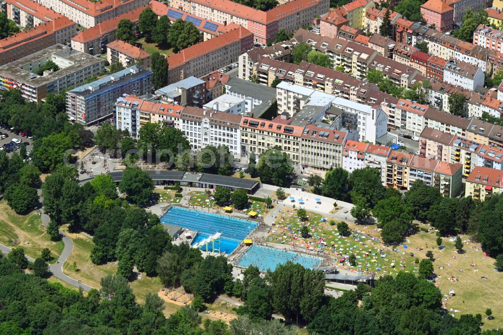 Nürnberg from above - Swimming pool of the Westbad in Nuremberg in the state Bavaria, Germany