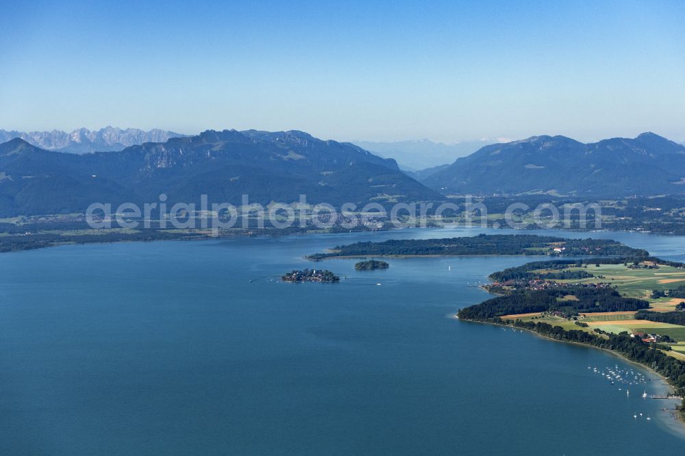Aerial photograph Chiemsee - Lake Island Blick ueber den Chiemsee in Chiemsee in the state Bavaria, Germany
