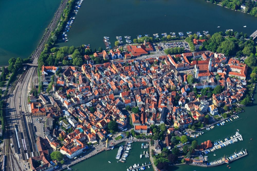 Lindau (Bodensee) from above - Lake Island on the Lake Constance in Lindau (Bodensee) in the state Bavaria, Germany