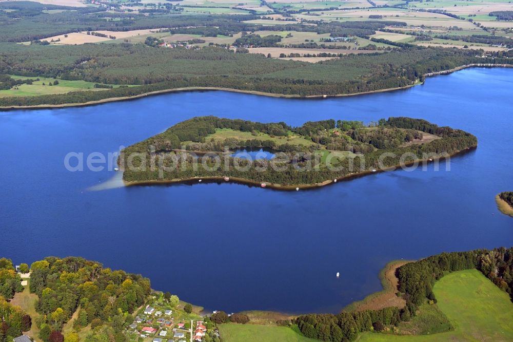 Aerial image Lindow (Mark) - Lake Island Inselkind on Gudelacksee in Lindow (Mark) in the state Brandenburg, Germany