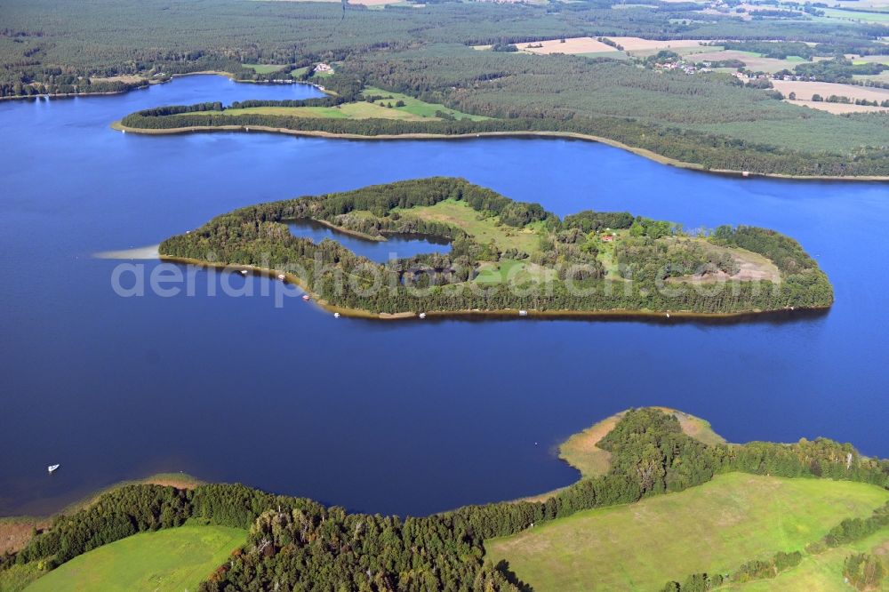 Aerial photograph Lindow (Mark) - Lake Island Inselkind on Gudelacksee in Lindow (Mark) in the state Brandenburg, Germany