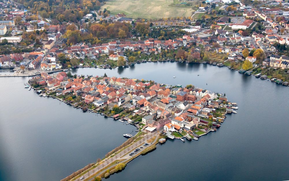 Aerial image Malchow - Lake Island on the Malchower See aloung Lange Strasse in Malchow in the state Mecklenburg - Western Pomerania