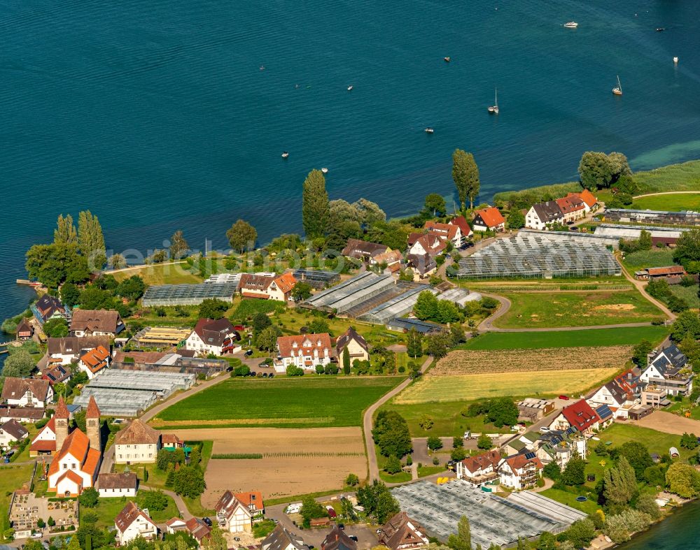 Reichenau from the bird's eye view: Lake Island in Reichenau in the Bodensee in state Baden-Wurttemberg, Germany