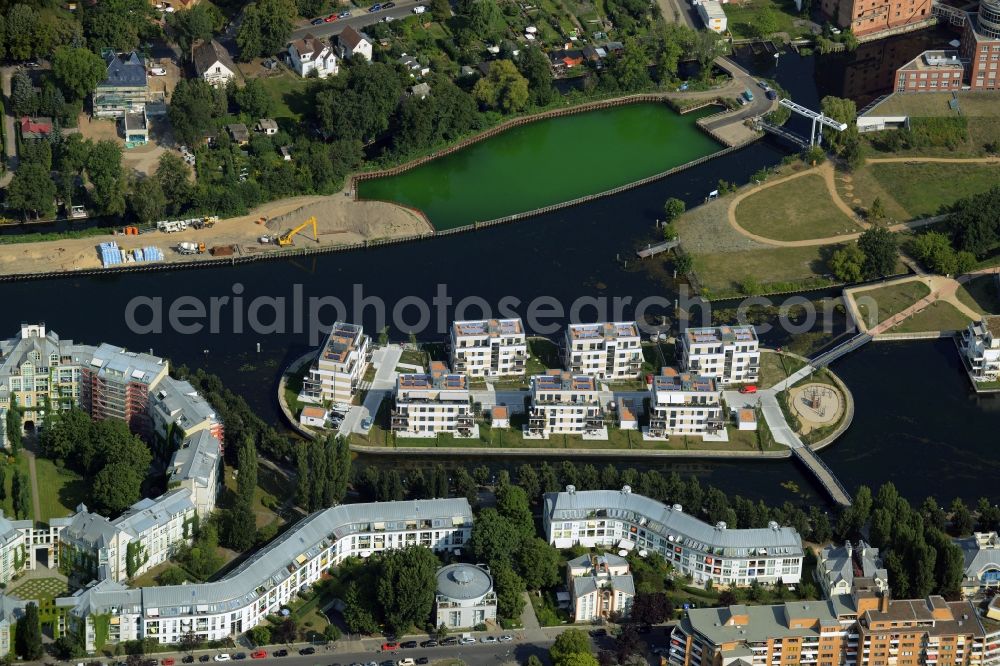 Berlin from above - Sea Island on the Tegeler See in the district Reinickendorf in Berlin in Germany. The condominiums - apartment buildings are property of the Martrade Immobilien GmbH & Co. KG and GBI Wohnungsbau GmbH & Co. KG