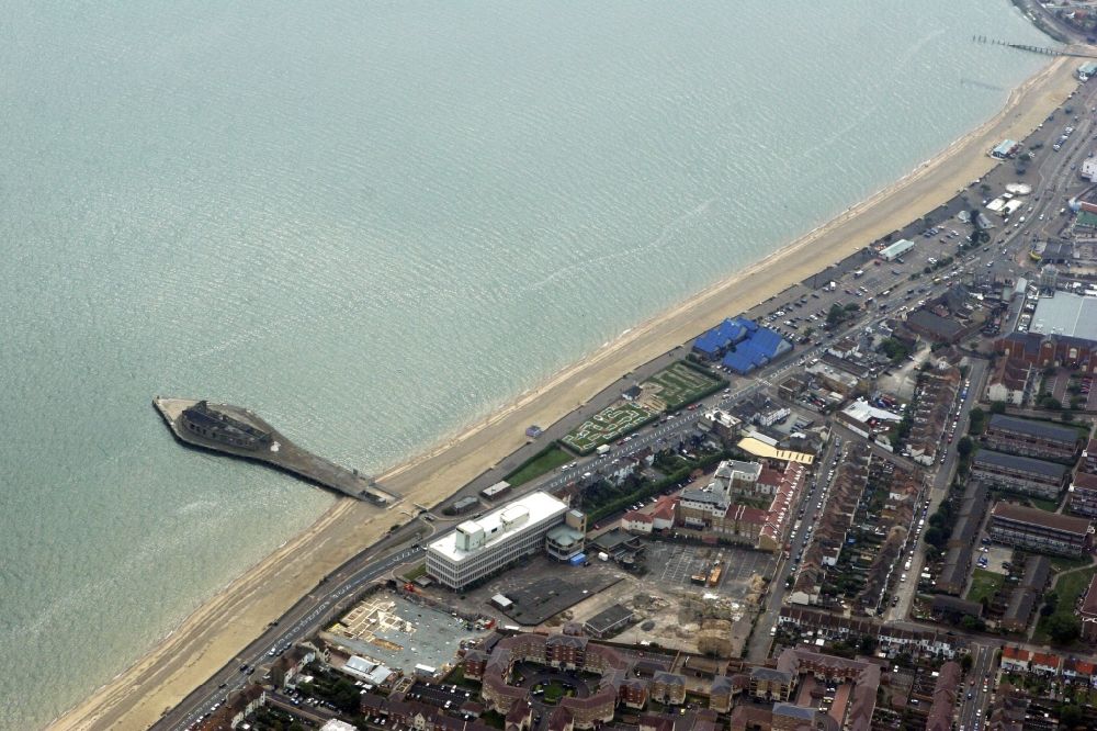 Aerial image Southend-on-Sea - Seaside resort of Southend on Sea in Essex, England. View of the coastlineon the north bank of the Thames Estuary