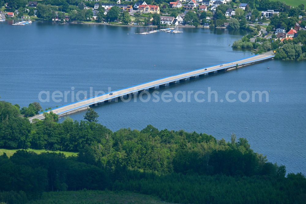 Aerial photograph Möhnesee - Lake - bridge construction the federal road B229 in Moehnesee at Sauerland in the state North Rhine-Westphalia, Germany