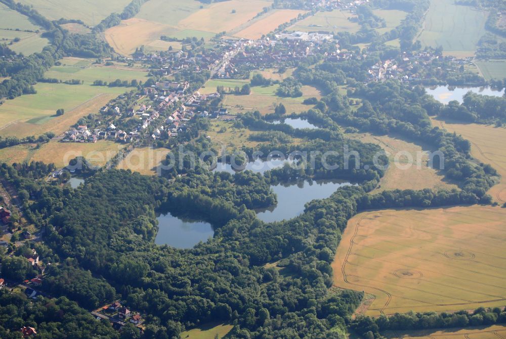 Aerial image Georgenthal - Waterfront landscape on the lake on street Bahnhofstrasse in Georgenthal in the state Thuringia, Germany