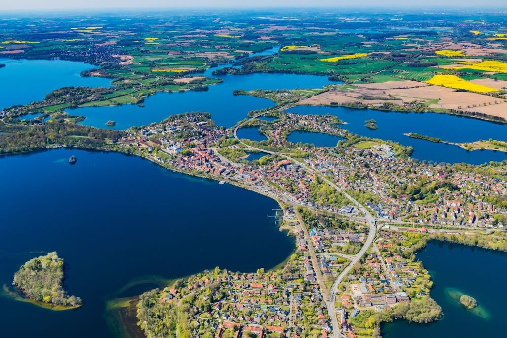 Plön from above - Lakes chain and bank areas of the Ploener lakes in Ploen in the federal state Schleswig-Holstein