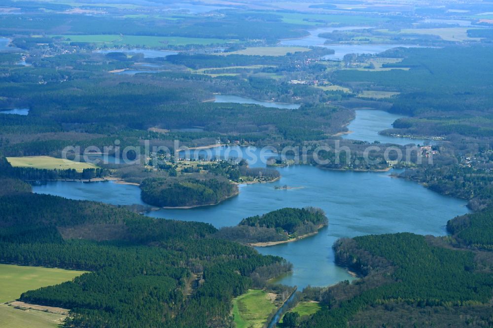Aerial image Flecken Zechlin - Waterfront landscape on the lake Zotzensee in Flecken Zechlin in the state Brandenburg, Germany