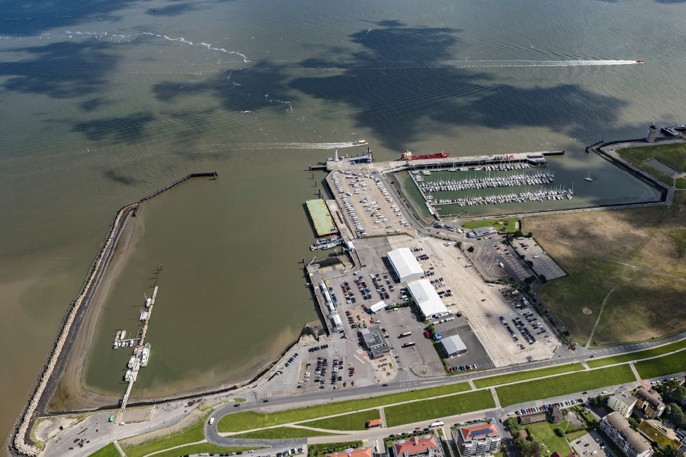 Cuxhaven from above - Sailhabour Cuxhaven Faehrhafen in the harbor in Cuxhaven in the state Lower Saxony, Germany