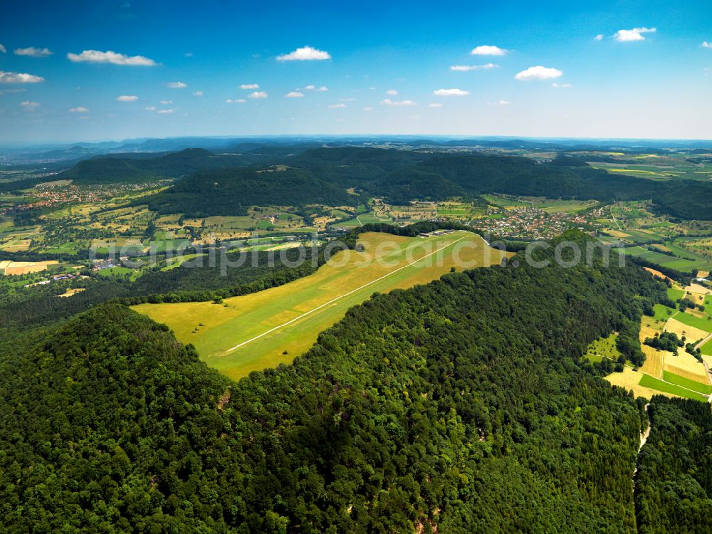 Mössingen from above - Gliding field on the airfield of on Farrenberg in Moessingen in the state Baden-Wurttemberg, Germany