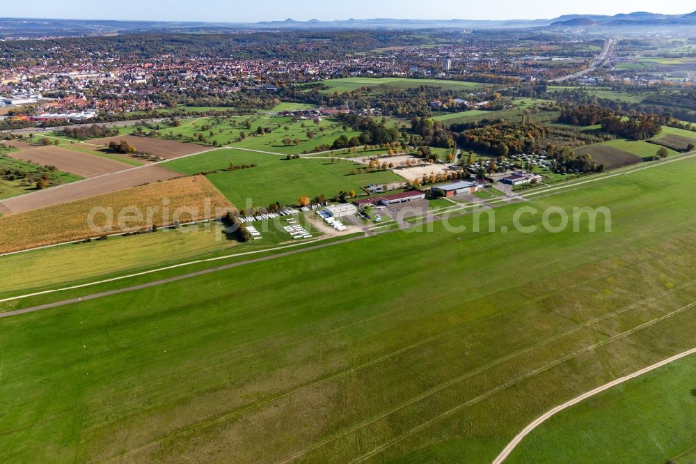 Kirchheim unter Teck from the bird's eye view: Gliding field on the airfield of Hahnweide in the district Schafhof in Kirchheim unter Teck in the state Baden-Wurttemberg, Germany