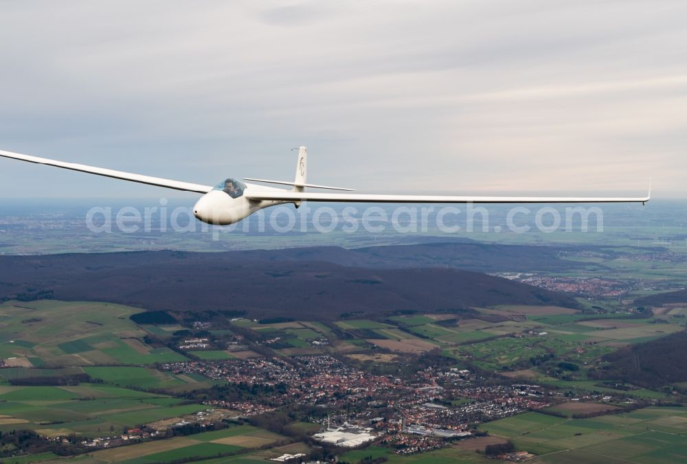 Aerial image Porta Westfalica - Glider and sport aircraft Glasfluegel Libelle D-9250 flying over the airspace in Porta Westfalica in the state North Rhine-Westphalia, Germany