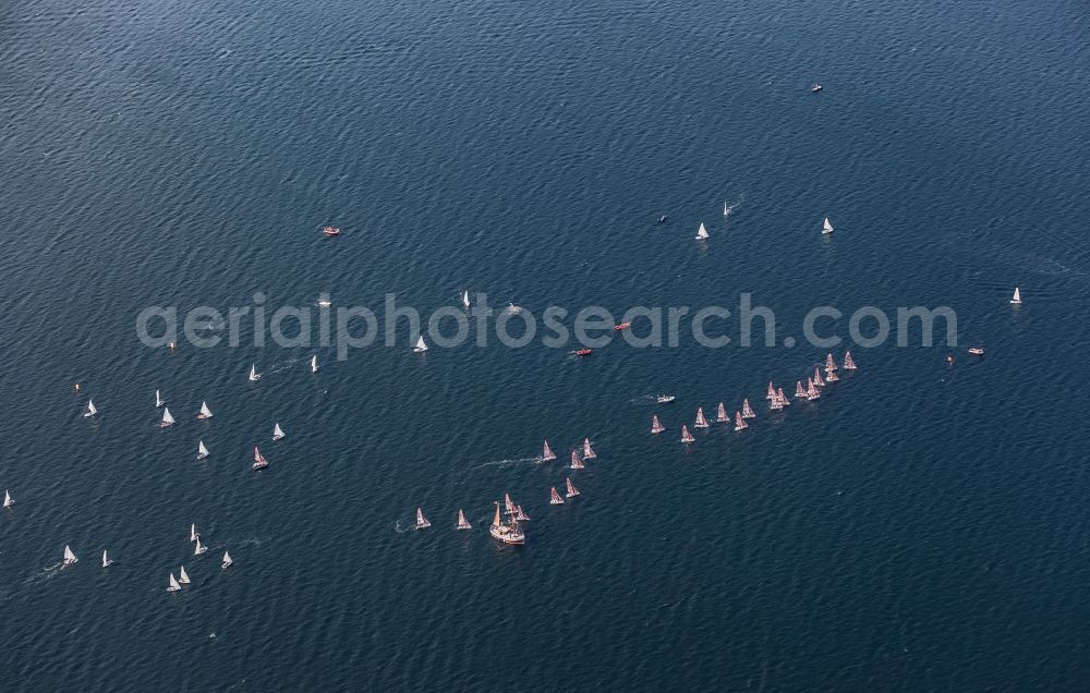 Glücksburg from the bird's eye view: Regatta - Participants with sailing boats in competition on the Flensburg Fjord in Gluecksburg in the state Schleswig-Holstein, Germany