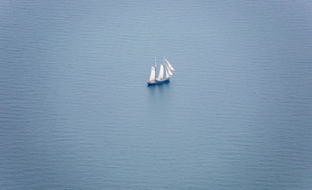 Aerial image Hohwacht (Ostsee) - Sailboat under way on the Baltic Sea in Hohwacht (Ostsee) in the state Schleswig-Holstein, Germany