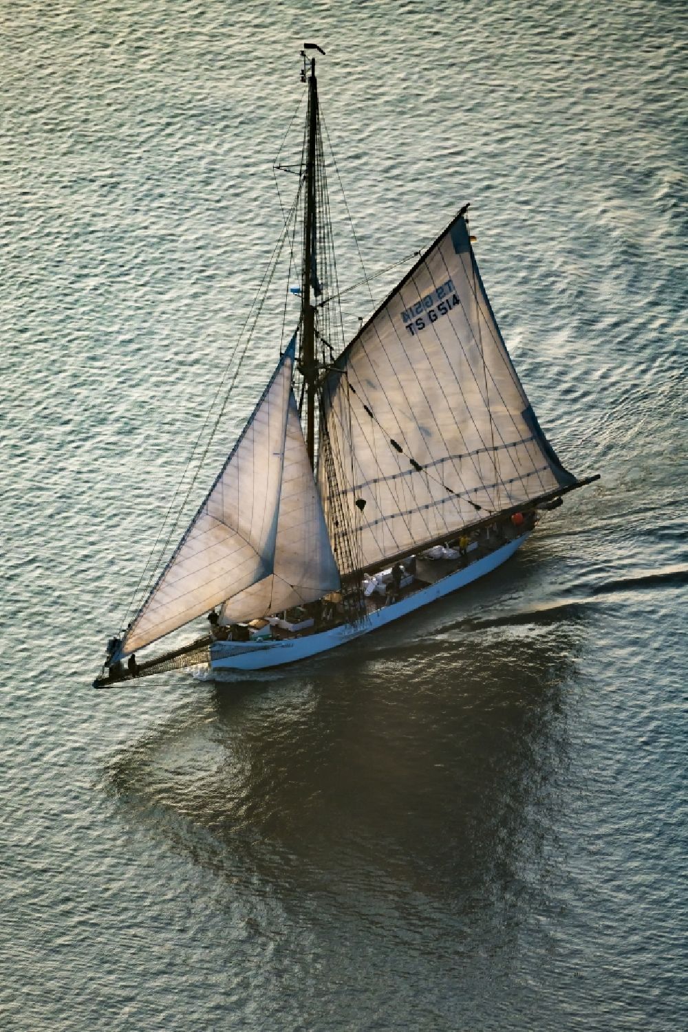 Aerial image Kollmar - Sailboat under way Rennkutter Nobile in Kollmar in the state Schleswig-Holstein, Germany