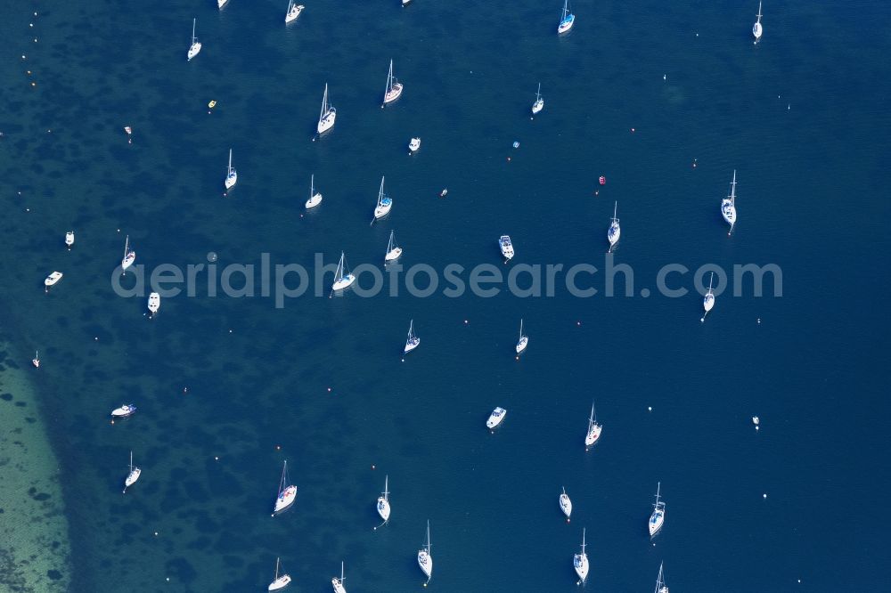 Aerial image Eckernförde - Sailboat in the harbor in Eckernfoerde in the state Schleswig-Holstein, Germany