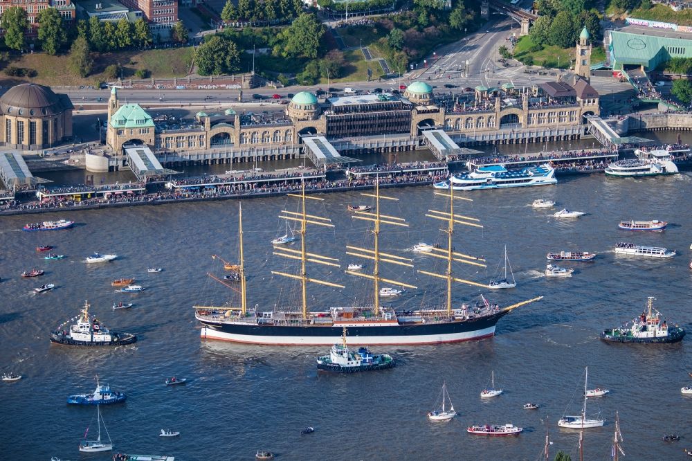 Hamburg from above - Sailboat under way of a