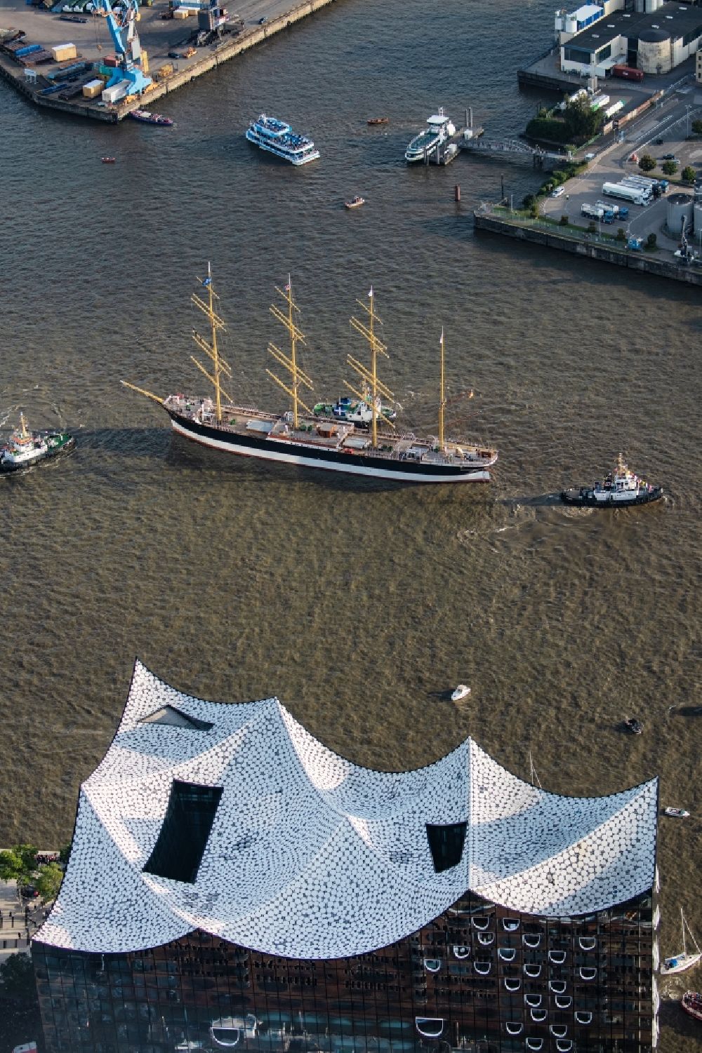 Aerial image Hamburg - Sailboat under way of a