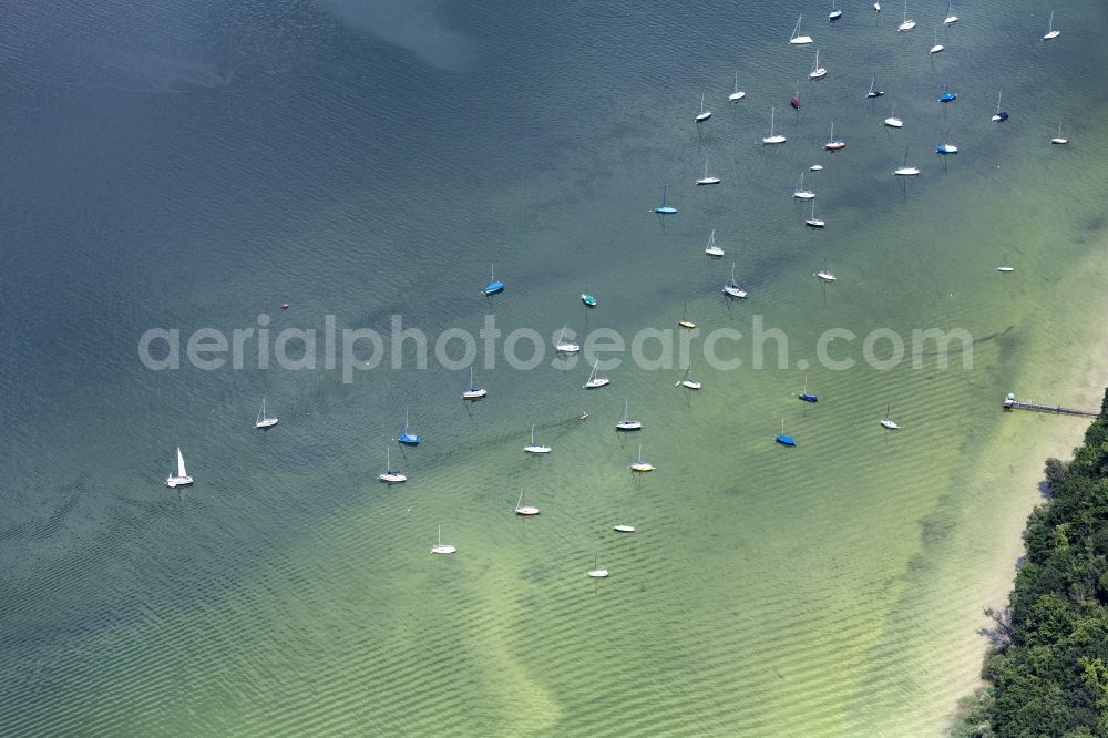 Inning am Ammersee from above - Sailboats in the harbor in Inning am Ammersee in the state Bavaria, Germany