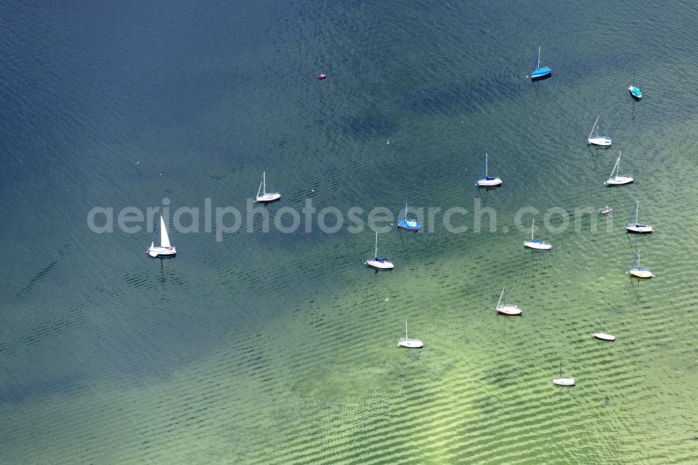 Inning am Ammersee from the bird's eye view: Sailboats in the harbor in Inning am Ammersee in the state Bavaria, Germany