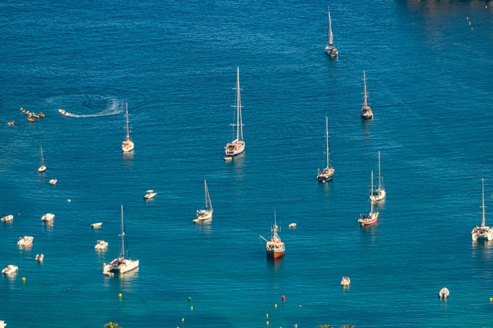 Aerial photograph Soller - Sailboats in the bay in Soller in Balearic island of Mallorca, Spain