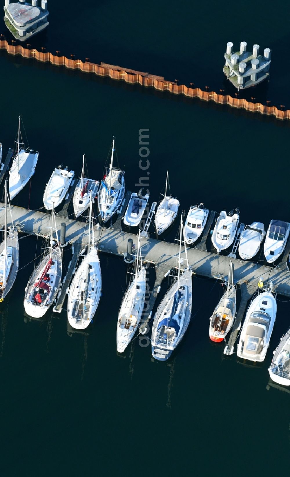 Aerial photograph Rostock - Sailing ships in the harbour Hohe Duene in Warnemuende in the federal state Mecklenburg-West Pomerania, Germany