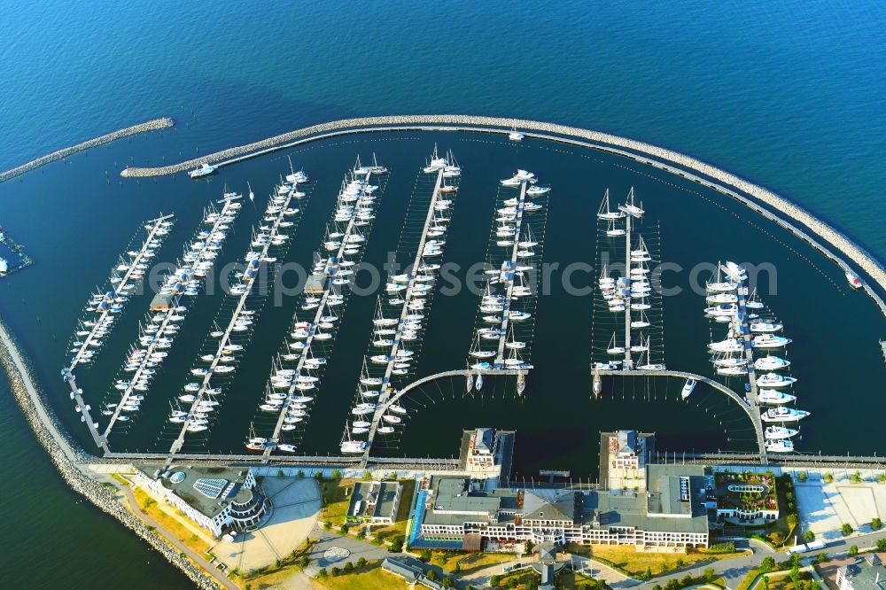 Aerial photograph Rostock - Sailing ships in the harbour Hohe Duene in Warnemuende in the federal state Mecklenburg-West Pomerania, Germany