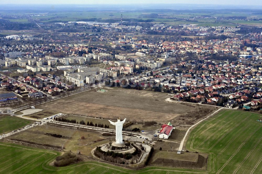 Aerial image Swiebodzin - Schwiebus - Tourist attraction and sightseeing Christ the King Statue on street Sulechowska in Swiebodzin - Schwiebus in Lubuskie Lebus, Poland