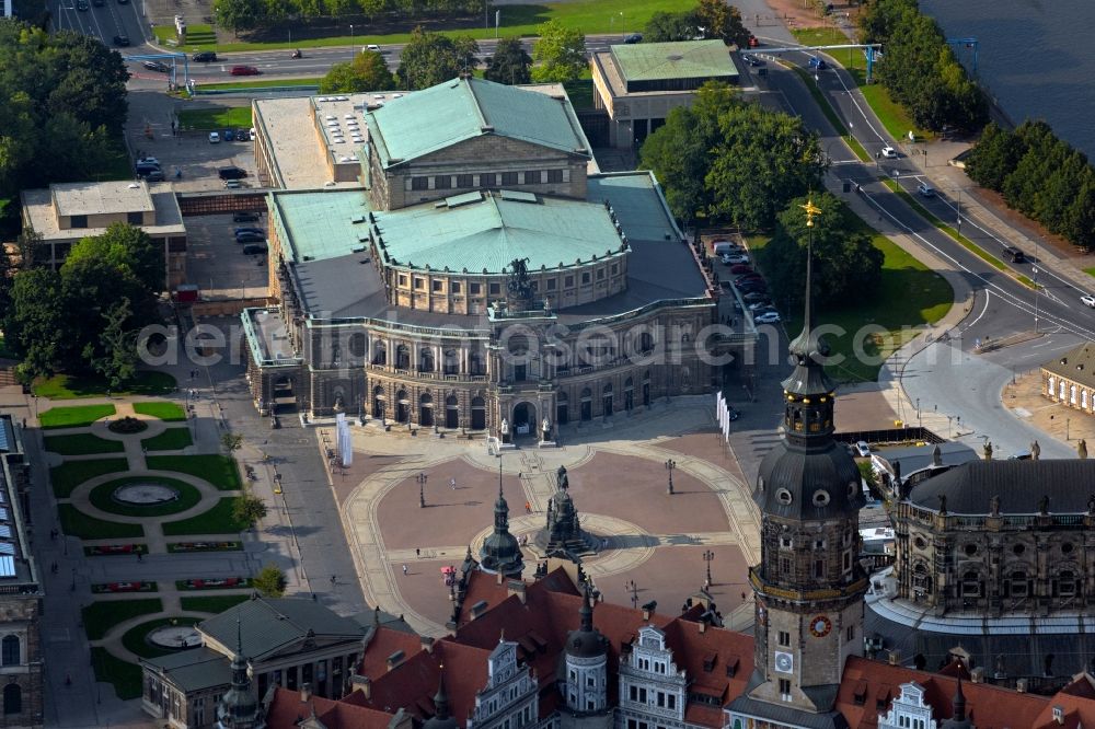 Aerial image Dresden - View of the opera Semperoper in Dresden in the state Saxony
