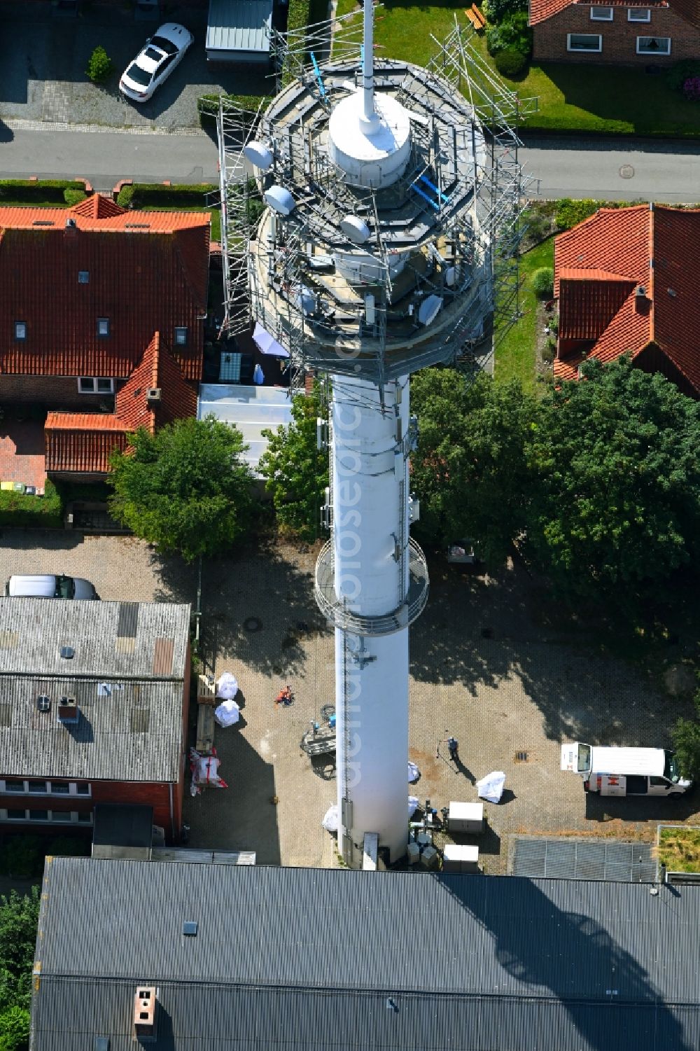 Aerial photograph Niebüll - Transmission system as basic network transmitter of Telecom in Niebuell in the state Schleswig-Holstein, Germany