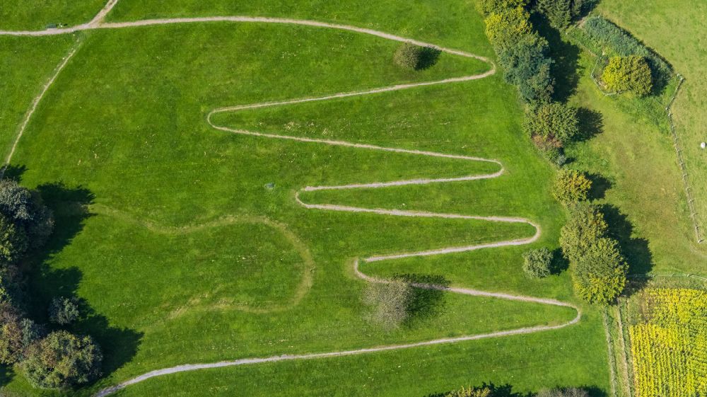 Ennepetal from above - Serpentine-shaped curve of a road guide in Ennepetal in the state North Rhine-Westphalia, Germany