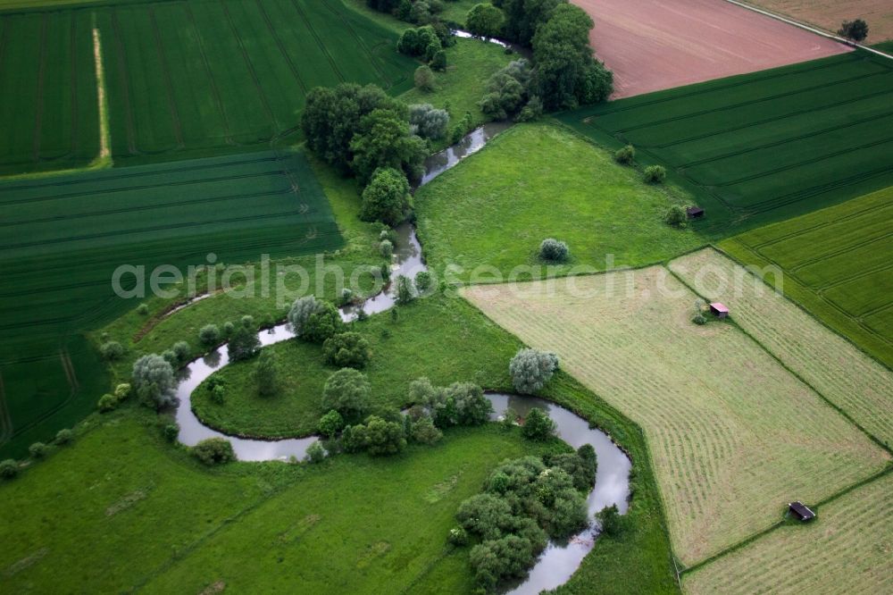 Beverungen from the bird's eye view: Serpentine curve of a river Nethe in Beverungen in the state North Rhine-Westphalia