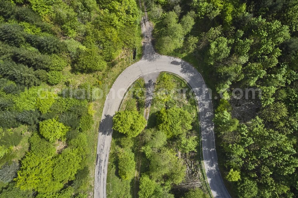 Baden-Baden from above - Serpentine-shaped curve of a road guide in Baden-Baden in the state Baden-Wurttemberg, Germany