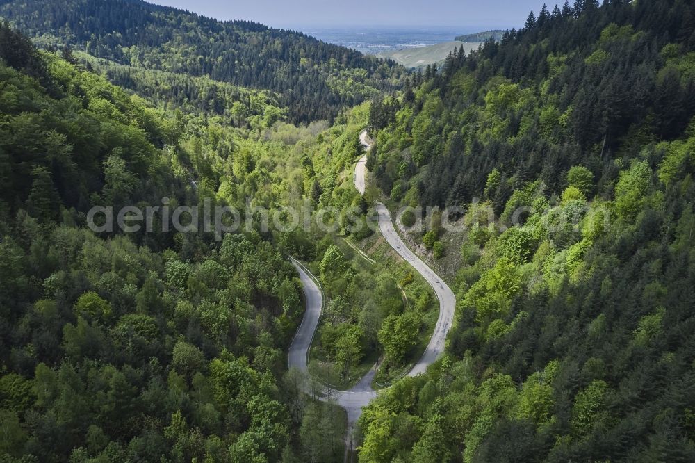 Aerial image Baden-Baden - Serpentine-shaped curve of a road guide in Baden-Baden in the state Baden-Wurttemberg, Germany