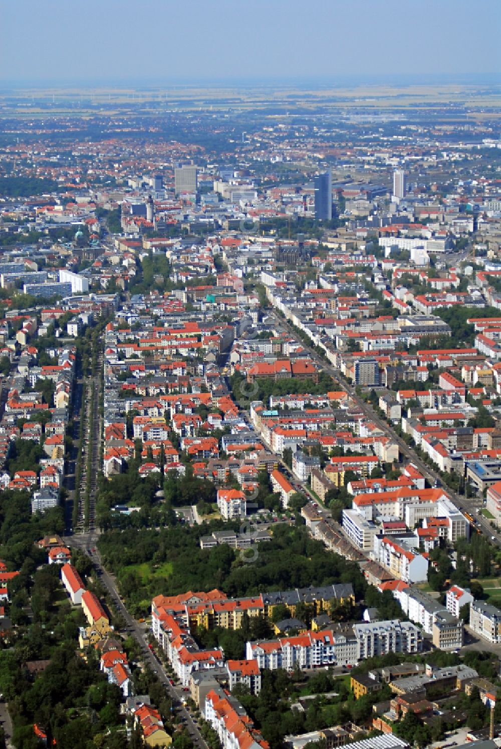 Aerial image Leipzig - The district in the district Suedvorstadt in Leipzig in the state Saxony, Germany