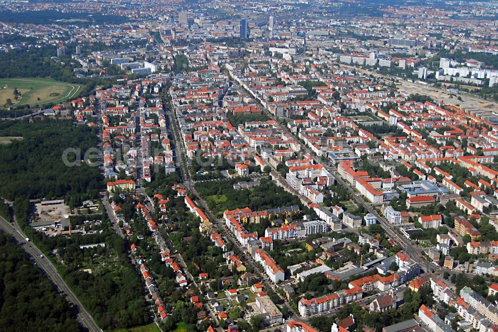Leipzig from the bird's eye view: The district in the district Suedvorstadt in Leipzig in the state Saxony, Germany