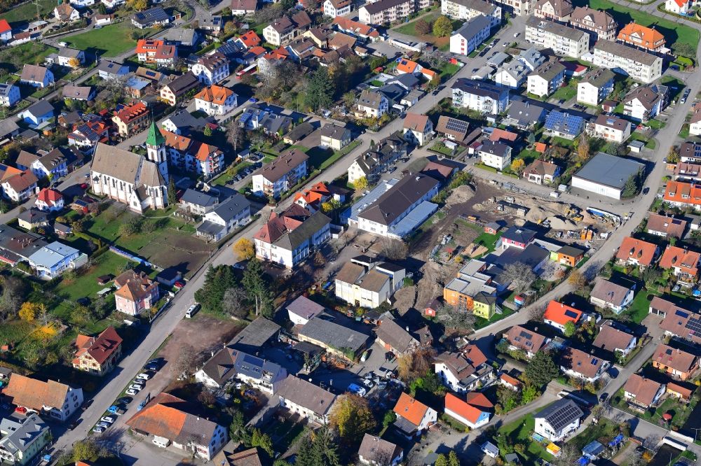 Aerial photograph Hausen im Wiesental - The district Buergerzentrum in the village center in Hausen im Wiesental in the state Baden-Wurttemberg, Germany
