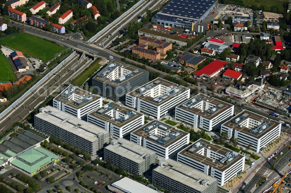 Aerial photograph Erlangen - New research building and company premises Siemens Campus Erlangen at Guenther-Scharowsky-Strasse in Erlangen in the state of Bavaria, Germany