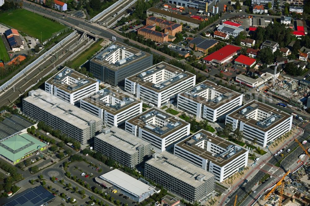 Aerial image Erlangen - New research building and company premises Siemens Campus Erlangen at Guenther-Scharowsky-Strasse in Erlangen in the state of Bavaria, Germany