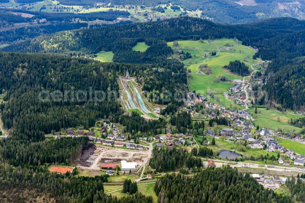 Aerial image Hinterzarten - Ski sporting event at the event area in Hinterzarten in the state Baden-Wuerttemberg