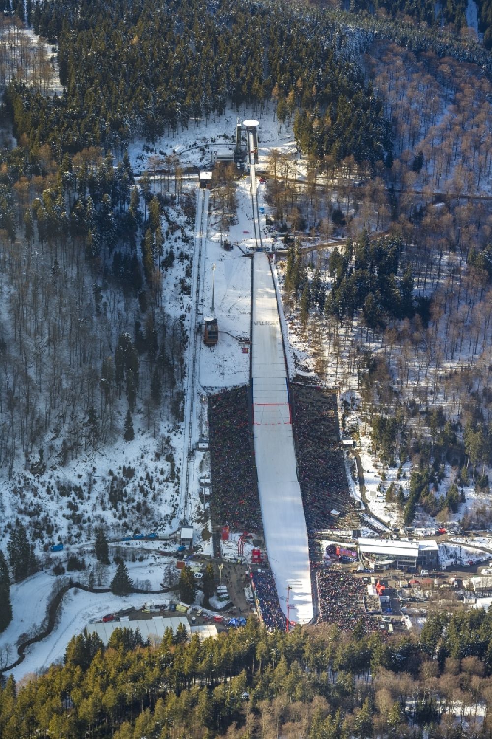 Willingen from above - Ski jumping at the World Ski Cup in Willingen 2014 in Willingen ( Upland ) in Hesse - Germany