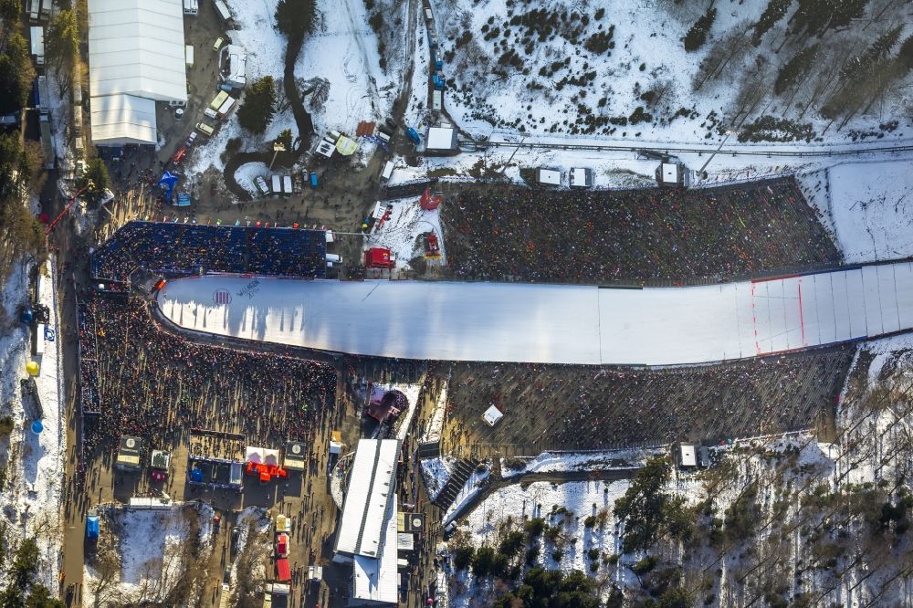 Willingen from above - Ski jumping at the World Ski Cup in Willingen 2014 in Willingen ( Upland ) in Hesse - Germany