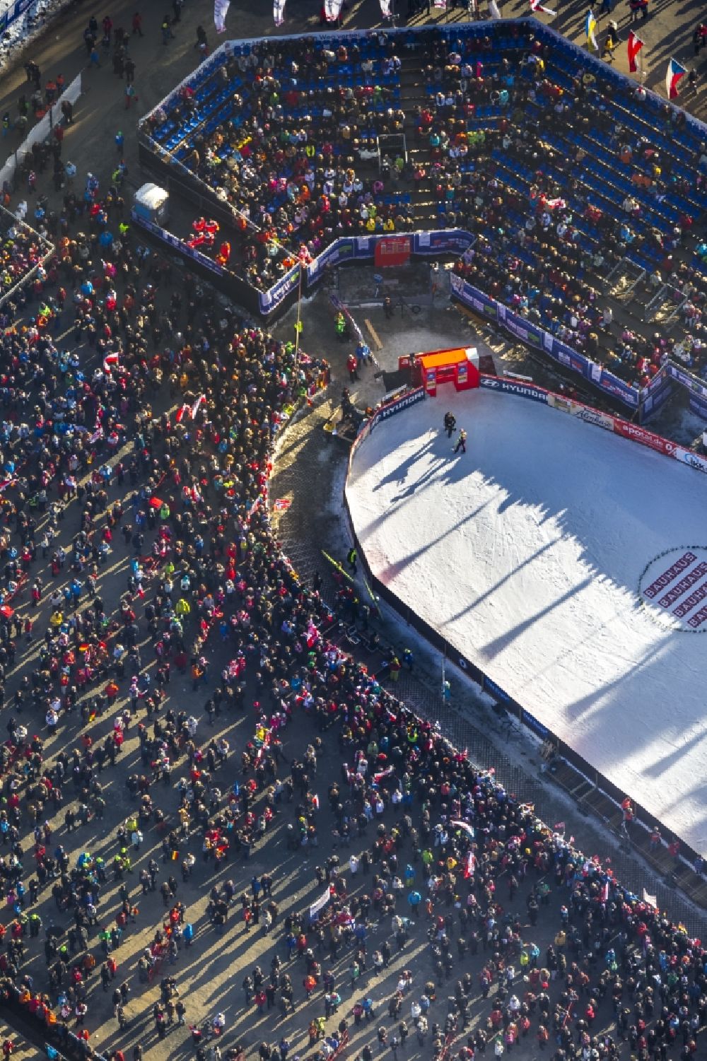 Willingen from the bird's eye view: Ski jumping at the World Ski Cup in Willingen 2014 in Willingen ( Upland ) in Hesse - Germany