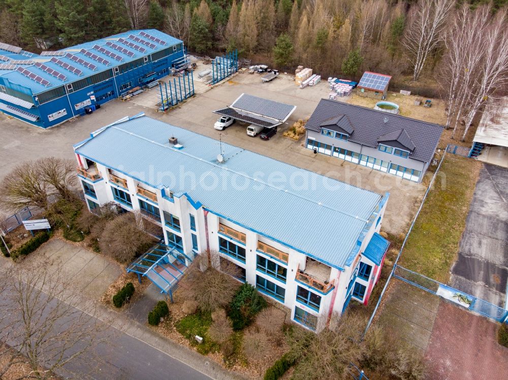 Eberswalde from the bird's eye view: Solar panels manufacturer mp-tec project GmbH in Eberswalde in the state Brandenburg, Germany