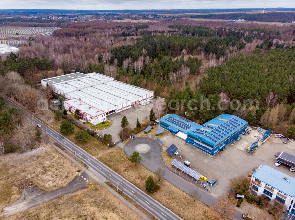 Aerial image Eberswalde - Solar panels manufacturer mp-tec project GmbH in Eberswalde in the state Brandenburg, Germany