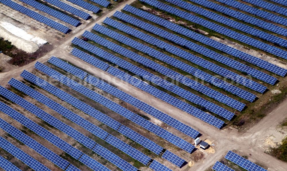 Aerial image Landsberg OT Oppin - Solar panel - solar power plant in Oppin, a district of Landsberg in Saxony-Anhalt